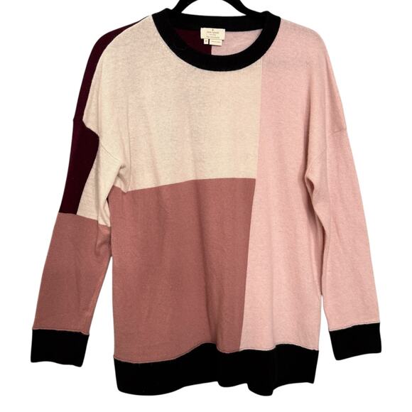 Kate‎ Spade Revolve M Colorblock Crewneck Sweater Pink Maroon Wool Cashmere Twee - Picture 2 of 10